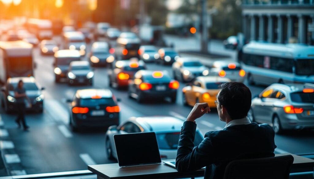 A bustling city street, cars and pedestrians navigating the flow of traffic. In the foreground, a person sitting at a desk, deep in thought, considering alternatives to hiring a traffic lawyer - perhaps browsing online resources, exploring self-representation options, or discussing the case with a trusted advisor. The background is slightly blurred, emphasizing the focal point. Warm, natural lighting filters through the windows, creating a contemplative atmosphere. The scene conveys a sense of careful deliberation, as the individual weighs the pros and cons of their approach to the traffic violation. A bustling city street, cars and pedestrians navigating the flow of traffic. In the foreground, a person sitting at a desk, deep in thought, considering alternatives to hiring a traffic lawyer - perhaps browsing online resources, exploring self-representation options, or discussing the case with a trusted advisor. The background is slightly blurred, emphasizing the focal point. Warm, natural lighting filters through the windows, creating a contemplative atmosphere. The scene conveys a sense of careful deliberation, as the individual weighs the pros and cons of their approach to the traffic violation.