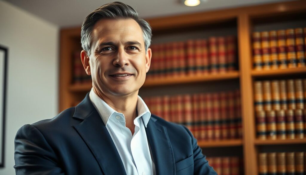 A close-up portrait of a confident, well-dressed slip and fall injury lawyer standing in a modern, well-lit law office. The lawyer is wearing a sharp, navy blue suit and a crisp white shirt, their expression exuding professionalism and expertise. In the background, there is a bookshelf filled with legal tomes, conveying the lawyer's extensive knowledge and experience. The lighting is warm and focused, creating a sense of authority and trustworthiness. The camera angle is slightly low, accentuating the lawyer's presence and authority. The overall mood is one of competence, reliability, and a commitment to securing justice for those who have suffered slip and fall injuries. A close-up portrait of a confident, well-dressed slip and fall injury lawyer standing in a modern, well-lit law office. The lawyer is wearing a sharp, navy blue suit and a crisp white shirt, their expression exuding professionalism and expertise. In the background, there is a bookshelf filled with legal tomes, conveying the lawyer's extensive knowledge and experience. The lighting is warm and focused, creating a sense of authority and trustworthiness. The camera angle is slightly low, accentuating the lawyer's presence and authority. The overall mood is one of competence, reliability, and a commitment to securing justice for those who have suffered slip and fall injuries.