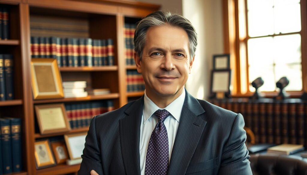 A distinguished San Diego motorcycle accident lawyer, dressed in a sharp suit, stands confidently in a well-appointed office. Warm lighting from a large window creates a professional, yet approachable atmosphere. The lawyer's expression conveys expertise and empathy, ready to guide clients through the complexities of motorcycle accident claims. In the background, a bookshelf filled with legal tomes and awards suggests a wealth of experience. The scene exudes the sense of a capable, trustworthy advocate dedicated to protecting the rights of injured motorcyclists. A distinguished San Diego motorcycle accident lawyer, dressed in a sharp suit, stands confidently in a well-appointed office. Warm lighting from a large window creates a professional, yet approachable atmosphere. The lawyer's expression conveys expertise and empathy, ready to guide clients through the complexities of motorcycle accident claims. In the background, a bookshelf filled with legal tomes and awards suggests a wealth of experience. The scene exudes the sense of a capable, trustworthy advocate dedicated to protecting the rights of injured motorcyclists.