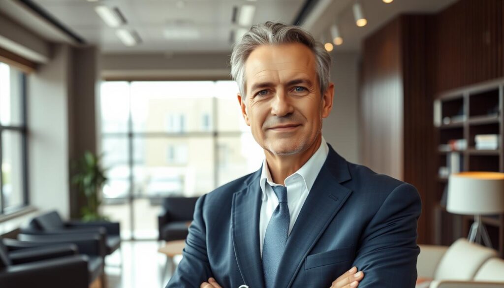 A distinguished-looking middle-aged man in a sharp, navy blue suit stands confidently in a well-lit, modern law office. His expression is serious yet reassuring, conveying expertise and professionalism. The background features stylish, minimalist decor with sleek furniture and floor-to-ceiling windows, creating an atmosphere of competence and sophistication. Subtle lighting from above casts a warm, focused glow on the lawyer, drawing the viewer's attention to his confident demeanor and attentive posture. The overall scene suggests the qualifications and trustworthiness one would expect from an experienced bicycle accident lawyer. A distinguished-looking middle-aged man in a sharp, navy blue suit stands confidently in a well-lit, modern law office. His expression is serious yet reassuring, conveying expertise and professionalism. The background features stylish, minimalist decor with sleek furniture and floor-to-ceiling windows, creating an atmosphere of competence and sophistication. Subtle lighting from above casts a warm, focused glow on the lawyer, drawing the viewer's attention to his confident demeanor and attentive posture. The overall scene suggests the qualifications and trustworthiness one would expect from an experienced bicycle accident lawyer.
