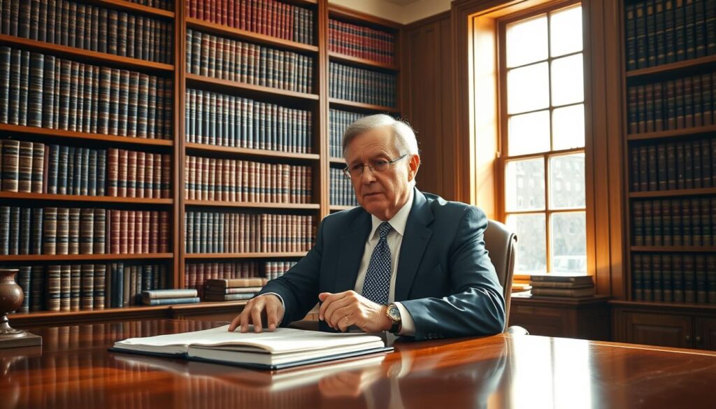 A distinguished maritime attorney, seated at a polished oak desk, against a backdrop of towering bookshelves filled with weathered law tomes. Sunlight streams through large windows, casting a warm glow on the attorney's focused expression as they review important case files. The office exudes an air of expertise and authority, befitting a seasoned legal professional who specializes in navigating the complexities of boat accident law. The scene conveys a sense of thoughtful deliberation and unwavering commitment to client advocacy. A distinguished maritime attorney, seated at a polished oak desk, against a backdrop of towering bookshelves filled with weathered law tomes. Sunlight streams through large windows, casting a warm glow on the attorney's focused expression as they review important case files. The office exudes an air of expertise and authority, befitting a seasoned legal professional who specializes in navigating the complexities of boat accident law. The scene conveys a sense of thoughtful deliberation and unwavering commitment to client advocacy.