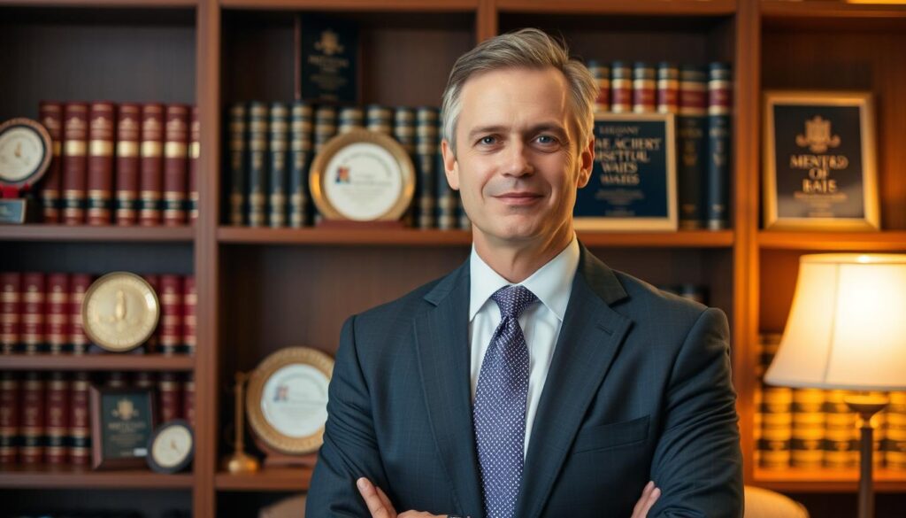 A professional, experienced rideshare accident lawyer stands confidently in their office, dressed in a sharp suit and tie. The lawyer's face exudes a serious, yet approachable demeanor, conveying expertise and compassion. Behind the lawyer, a bookshelf filled with legal volumes and awards bestowed upon the practice creates an atmosphere of credibility and success. Warm, directional lighting illuminates the scene, casting subtle shadows that lend depth and dimension. The overall impression is one of a knowledgeable, trustworthy legal professional, well-equipped to handle the complexities of a rideshare accident case. A professional, experienced rideshare accident lawyer stands confidently in their office, dressed in a sharp suit and tie. The lawyer's face exudes a serious, yet approachable demeanor, conveying expertise and compassion. Behind the lawyer, a bookshelf filled with legal volumes and awards bestowed upon the practice creates an atmosphere of credibility and success. Warm, directional lighting illuminates the scene, casting subtle shadows that lend depth and dimension. The overall impression is one of a knowledgeable, trustworthy legal professional, well-equipped to handle the complexities of a rideshare accident case.