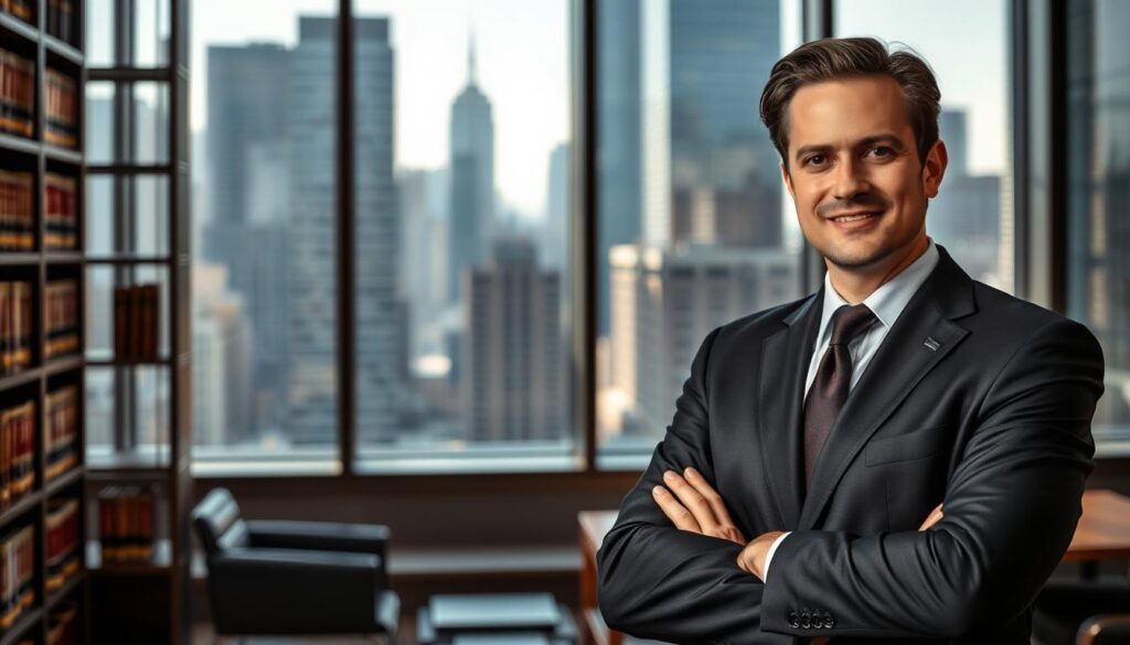 A professional, well-dressed Uber accident lawyer standing confidently in a modern, well-lit office setting. The lawyer is positioned in the foreground, conveying a sense of expertise and authority. The middle ground features a bookshelf filled with law books, and the background showcases large windows overlooking a bustling city skyline, creating a sophisticated and authoritative atmosphere. The lighting is warm and natural, highlighting the lawyer's confident expression and polished appearance. The overall impression is one of competence, professionalism, and the ability to effectively handle Uber accident cases. A professional, well-dressed Uber accident lawyer standing confidently in a modern, well-lit office setting. The lawyer is positioned in the foreground, conveying a sense of expertise and authority. The middle ground features a bookshelf filled with law books, and the background showcases large windows overlooking a bustling city skyline, creating a sophisticated and authoritative atmosphere. The lighting is warm and natural, highlighting the lawyer's confident expression and polished appearance. The overall impression is one of competence, professionalism, and the ability to effectively handle Uber accident cases.