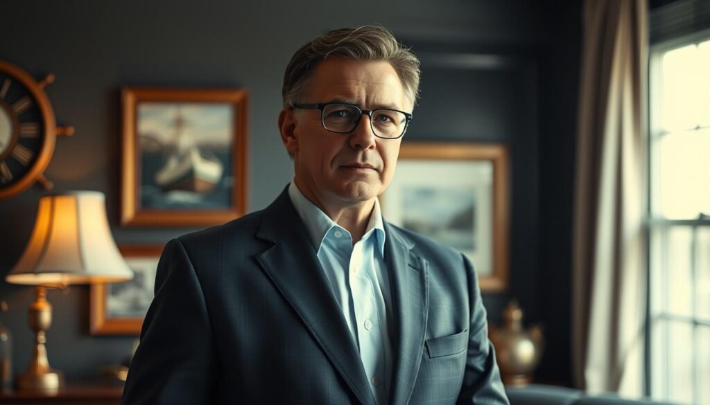 A seasoned boating injury lawyer, dressed in a crisp suit, stands confidently in a dimly lit office. The room is adorned with nautical decor, hinting at their specialized expertise. Soft, directional lighting from a vintage desk lamp casts dramatic shadows, creating an air of authority and professionalism. The lawyer's expression is one of focused determination, conveying their commitment to protecting the rights of those affected by maritime accidents. The background is slightly blurred, keeping the viewer's attention on the central figure, a trusted advocate ready to navigate the complexities of maritime law. A seasoned boating injury lawyer, dressed in a crisp suit, stands confidently in a dimly lit office. The room is adorned with nautical decor, hinting at their specialized expertise. Soft, directional lighting from a vintage desk lamp casts dramatic shadows, creating an air of authority and professionalism. The lawyer's expression is one of focused determination, conveying their commitment to protecting the rights of those affected by maritime accidents. The background is slightly blurred, keeping the viewer's attention on the central figure, a trusted advocate ready to navigate the complexities of maritime law.