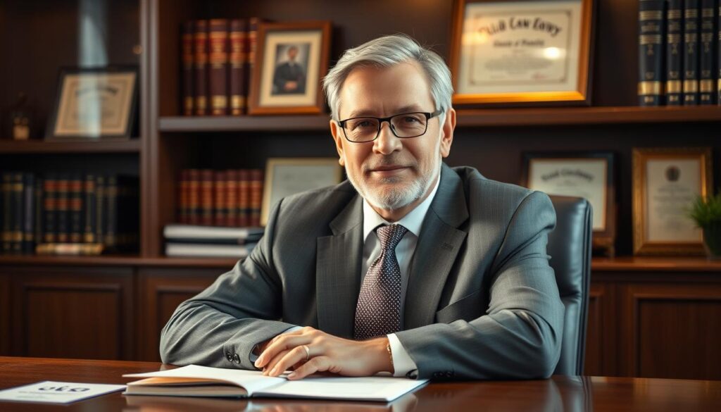 A seasoned child custody lawyer sits confidently at their desk, illuminated by warm, directional lighting. Their expression conveys professionalism and expertise. The background features a tasteful law office setting with bookshelves, framed diplomas, and subtle details that evoke trust and competence. The composition emphasizes the lawyer's poise and authority, capturing the essence of an experienced legal counselor who can navigate the complexities of child custody cases with skill and compassion. A seasoned child custody lawyer sits confidently at their desk, illuminated by warm, directional lighting. Their expression conveys professionalism and expertise. The background features a tasteful law office setting with bookshelves, framed diplomas, and subtle details that evoke trust and competence. The composition emphasizes the lawyer's poise and authority, capturing the essence of an experienced legal counselor who can navigate the complexities of child custody cases with skill and compassion.