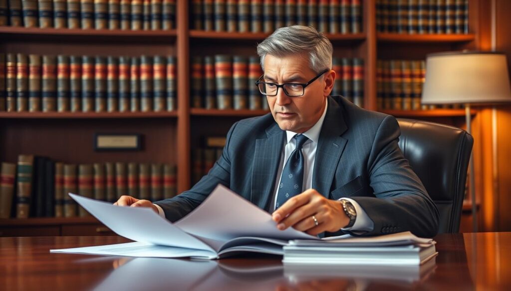 A seasoned property law expert seated at a wooden desk, dressed in a crisp suit and tie, glasses perched on their nose as they intently review legal documents. The office is illuminated by warm, directional lighting, casting subtle shadows and highlighting the expert's focused expression. The background features bookshelves filled with legal tomes, lending an air of authority and expertise. The scene conveys a sense of professionalism, attention to detail, and deep understanding of landlord-tenant law. A seasoned property law expert seated at a wooden desk, dressed in a crisp suit and tie, glasses perched on their nose as they intently review legal documents. The office is illuminated by warm, directional lighting, casting subtle shadows and highlighting the expert's focused expression. The background features bookshelves filled with legal tomes, lending an air of authority and expertise. The scene conveys a sense of professionalism, attention to detail, and deep understanding of landlord-tenant law.
