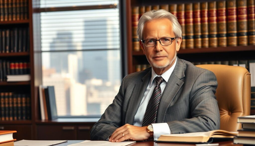A seasoned, well-dressed motorcycle accident attorney sitting confidently at their desk, surrounded by law books and case files. The lighting is warm and professional, casting a subtle glow on their face as they gaze intently at the camera, exuding an air of competence and trustworthiness. In the background, a bookshelf filled with legal tomes and a window overlooking a bustling city skyline, conveying a sense of authority and expertise. The overall impression is one of a highly capable and accessible legal professional, ready to guide clients through the complexities of motorcycle accident cases. A seasoned, well-dressed motorcycle accident attorney sitting confidently at their desk, surrounded by law books and case files. The lighting is warm and professional, casting a subtle glow on their face as they gaze intently at the camera, exuding an air of competence and trustworthiness. In the background, a bookshelf filled with legal tomes and a window overlooking a bustling city skyline, conveying a sense of authority and expertise. The overall impression is one of a highly capable and accessible legal professional, ready to guide clients through the complexities of motorcycle accident cases.