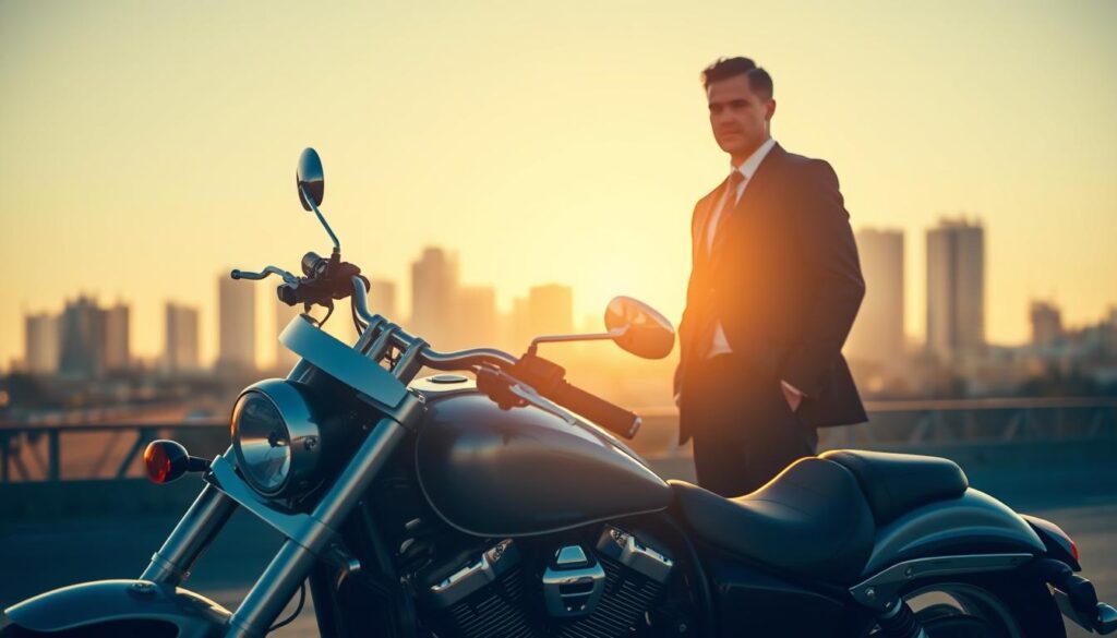 A sleek, modern motorcycle parked in the foreground, its chrome and steel gleaming under the warm California sun. In the middle ground, a striking silhouette of a confident, experienced motorcycle accident attorney, dressed in a sharp suit, standing against a backdrop of the iconic San Diego skyline. The scene exudes a sense of expertise, professionalism, and the legal prowess needed to navigate the complexities of motorcycle accident cases in California. A sleek, modern motorcycle parked in the foreground, its chrome and steel gleaming under the warm California sun. In the middle ground, a striking silhouette of a confident, experienced motorcycle accident attorney, dressed in a sharp suit, standing against a backdrop of the iconic San Diego skyline. The scene exudes a sense of expertise, professionalism, and the legal prowess needed to navigate the complexities of motorcycle accident cases in California.