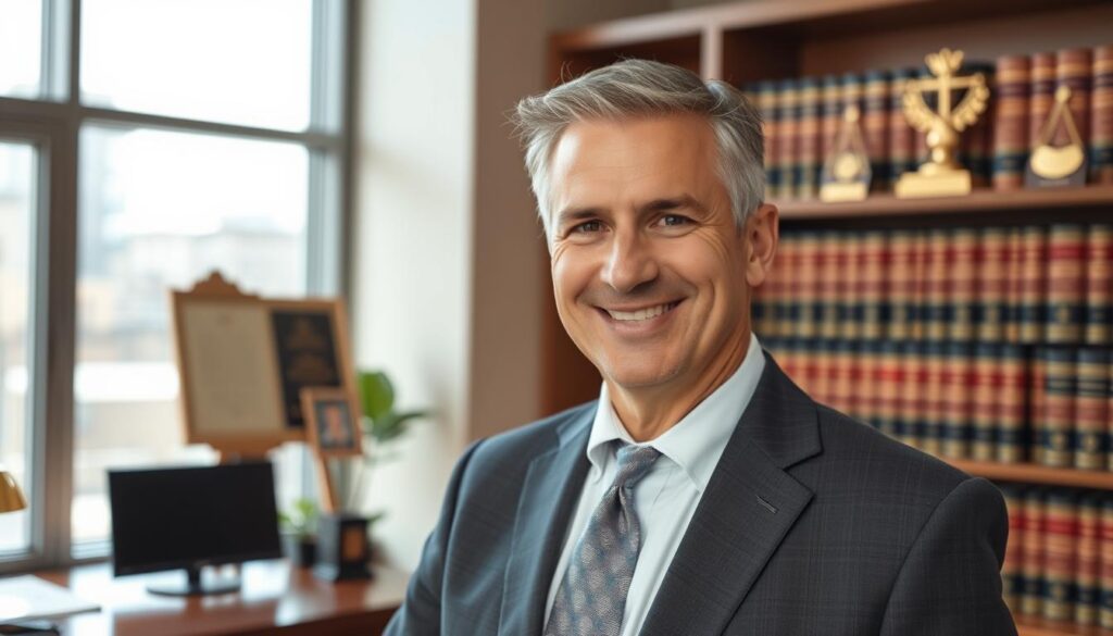 A well-dressed and professional-looking middle-aged man with a friendly yet authoritative demeanor, standing in a modern and well-appointed law office. He is positioned in the foreground, with a large window behind him that allows natural light to flood the space, creating a warm and inviting atmosphere. In the background, there are shelves filled with legal books and awards, suggesting his expertise and credentials as a slip and fall attorney. The overall impression is one of competence, trustworthiness, and a commitment to providing exceptional legal representation. A well-dressed and professional-looking middle-aged man with a friendly yet authoritative demeanor, standing in a modern and well-appointed law office. He is positioned in the foreground, with a large window behind him that allows natural light to flood the space, creating a warm and inviting atmosphere. In the background, there are shelves filled with legal books and awards, suggesting his expertise and credentials as a slip and fall attorney. The overall impression is one of competence, trustworthiness, and a commitment to providing exceptional legal representation.