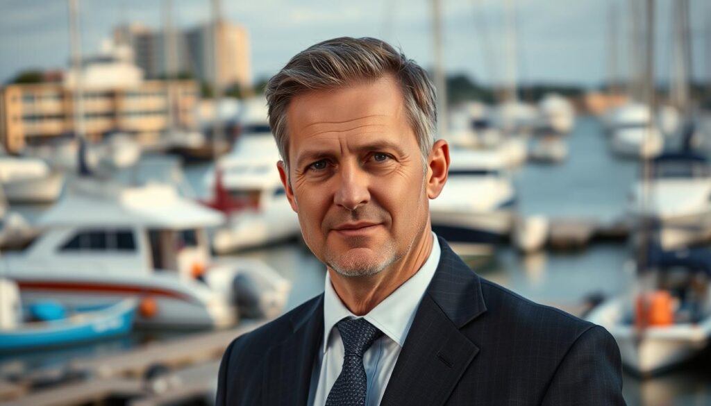 A well-lit and detailed portrait of a professional boat accident lawyer, captured in a classic headshot composition. The lawyer stands against a backdrop of a busy harbor, with boats and docks visible in the distance. The lawyer's expression conveys a serious, yet approachable demeanor, projecting an air of expertise and authority. The lighting is soft and directional, highlighting the lawyer's features and creating a sense of depth and dimension. The image has a sophisticated, high-quality feel, emphasizing the lawyer's credentials and the importance of their role in navigating boat accident cases. A well-lit and detailed portrait of a professional boat accident lawyer, captured in a classic headshot composition. The lawyer stands against a backdrop of a busy harbor, with boats and docks visible in the distance. The lawyer's expression conveys a serious, yet approachable demeanor, projecting an air of expertise and authority. The lighting is soft and directional, highlighting the lawyer's features and creating a sense of depth and dimension. The image has a sophisticated, high-quality feel, emphasizing the lawyer's credentials and the importance of their role in navigating boat accident cases.
