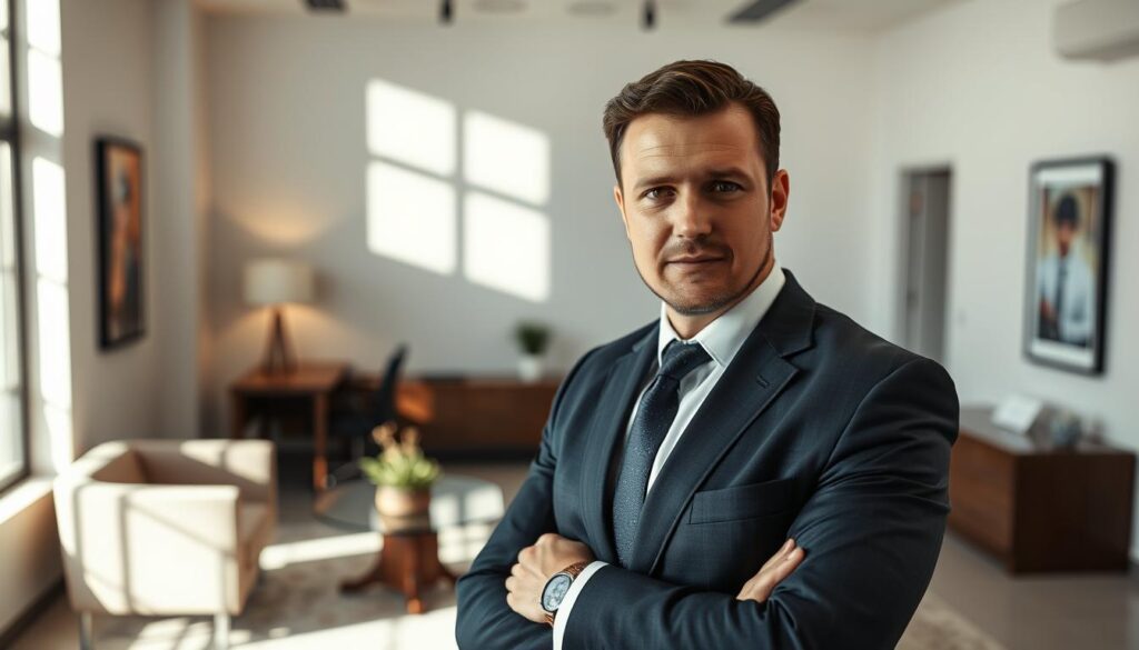 Experienced Car Crash Lawyer Irvine standing confidently in a modern, well-appointed law office. Dressed in a sharp, tailored suit, the lawyer's gaze exudes authority and determination. Soft, directional lighting from a large window accentuates the lawyer's features, casting subtle shadows that convey a sense of professionalism and expertise. The office interior is minimalist yet sophisticated, with sleek furniture and tasteful artwork on the walls, suggesting a track record of successful litigation. The overall atmosphere radiates an aura of competence and reliability, perfectly suited to represent clients in complex car accident cases. Experienced Car Crash Lawyer Irvine standing confidently in a modern, well-appointed law office. Dressed in a sharp, tailored suit, the lawyer's gaze exudes authority and determination. Soft, directional lighting from a large window accentuates the lawyer's features, casting subtle shadows that convey a sense of professionalism and expertise. The office interior is minimalist yet sophisticated, with sleek furniture and tasteful artwork on the walls, suggesting a track record of successful litigation. The overall atmosphere radiates an aura of competence and reliability, perfectly suited to represent clients in complex car accident cases.